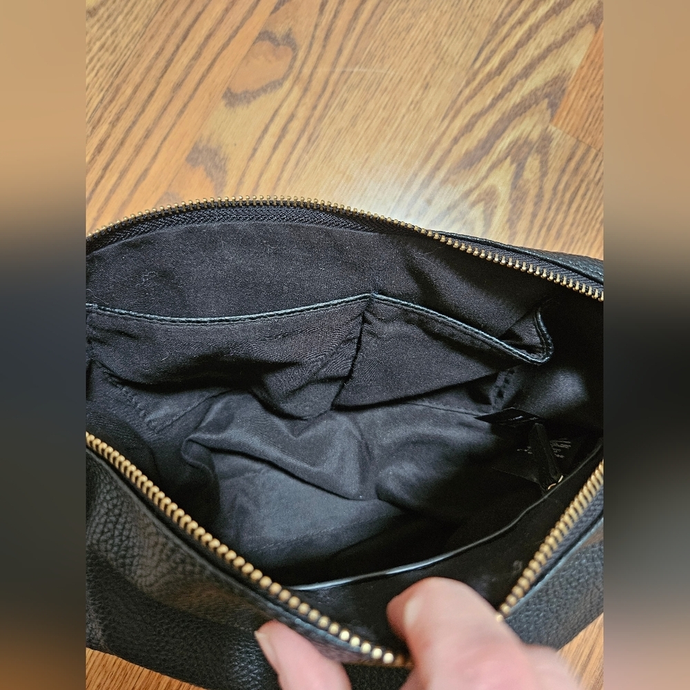 BEBE Textured Black Leather Insert Makeup Bag Rosegold Hardware - Picture 11 of 15